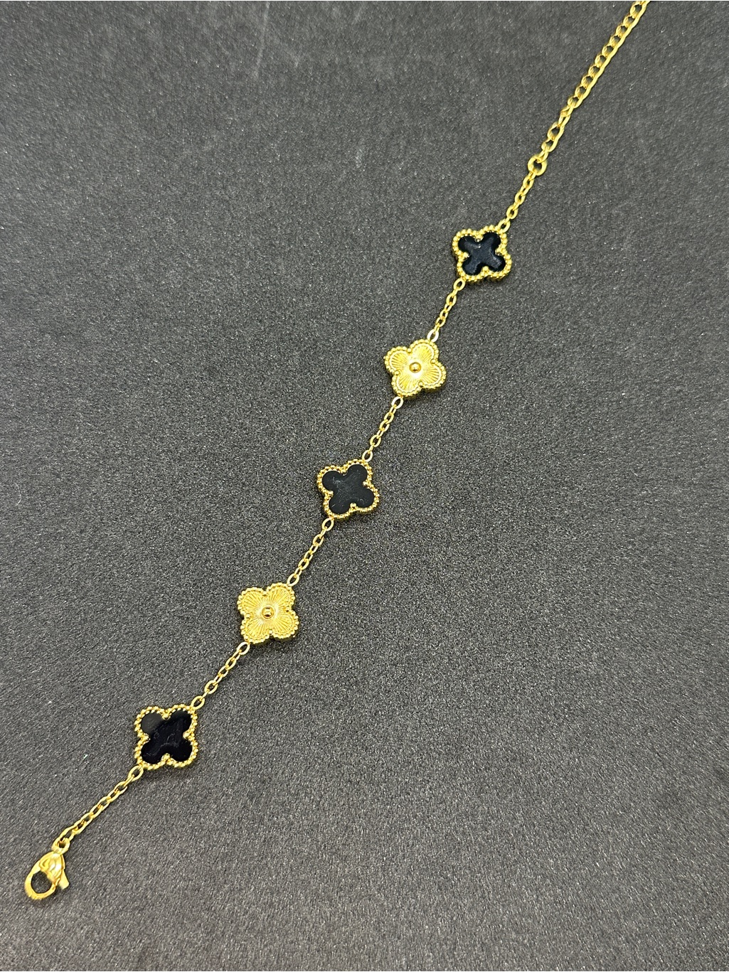 Gold And Black Clover Link Bracelet 18k Gold Plated Stainless Steel 785 Gold And Black Clover Link Bracelet 18k Gold Plated Stainless Steel 785